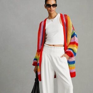 Farm Rio Rainbow Crochet Cardigan Sweater size XS oversized